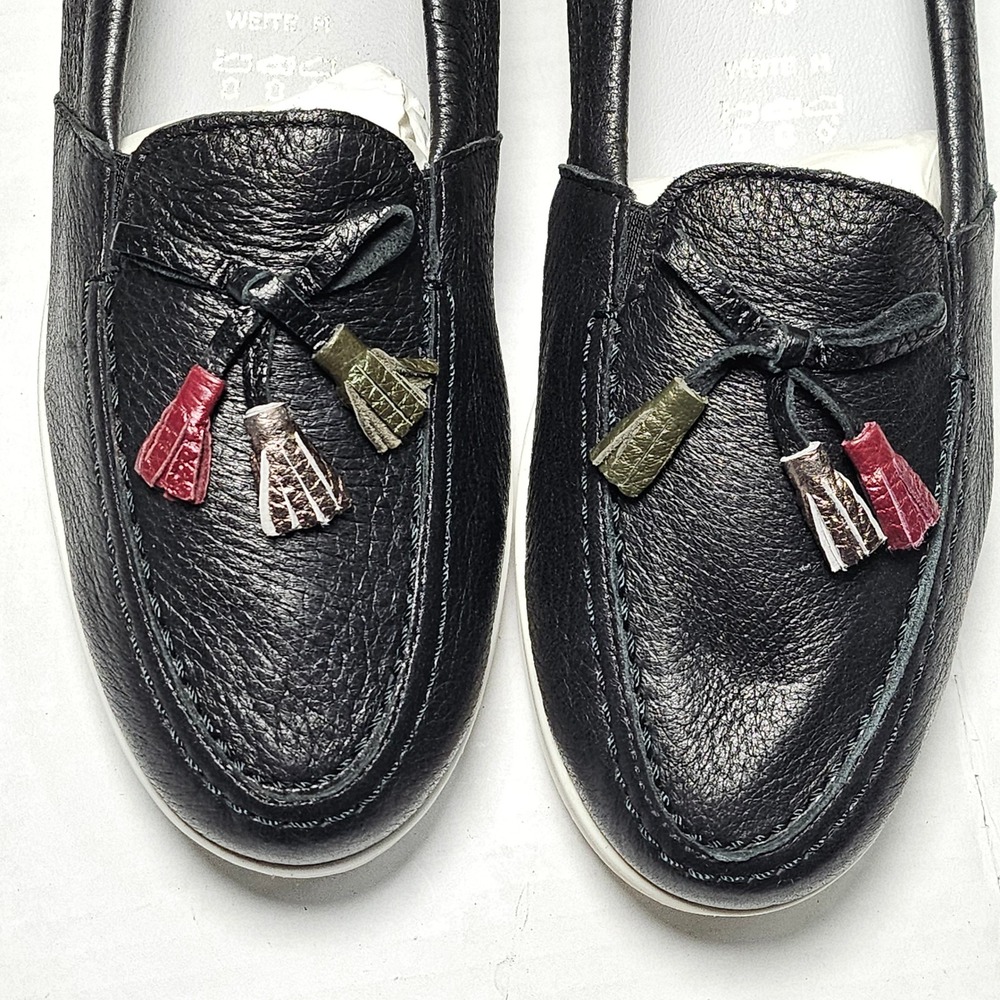 Vitaform Black Leather Tassel Loafers Slip On Low Wedge Shoes Womens 7.5/38 NEW - Picture 11 of 13